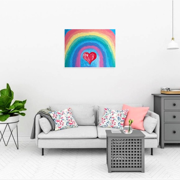 Rainbow Heart Painting Abstraction Acrylic Arts - Picture 6 of 11